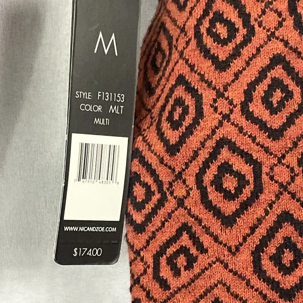 NWT NIC & ZOE Sweater M Cardigan Belted Long Geometric Faux Leather Asymmetric - Picture 6 of 14